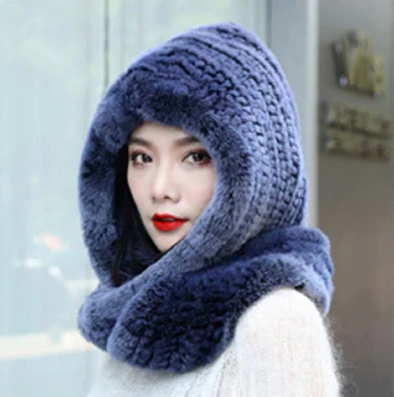 Rex Rabbit Fur Scarf –Infinity Scarf Hood Scarf for Women – Warm